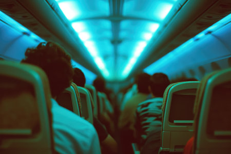 Passengers Seated and Waiting in Airplaneの素材
