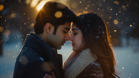 Sad Desi Couple in Emotional Snowfallの素材