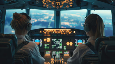 Inside Cockpit with Female Pilots Flyingの素材