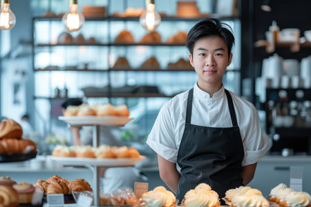 Modern Pastry Shop Baker with Bright Smileの素材