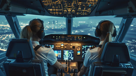 Cockpit Perspective of Female Airline Pilotsの素材