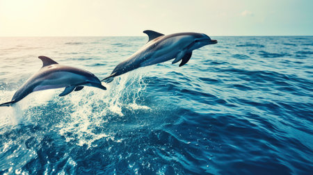 Two Dolphins Surging Through Ocean Wavesの素材