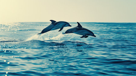 Dynamic Dolphin Pair in Sunny Ocean Settingの素材