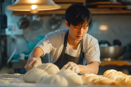 Bright Bakery Portrait of Young Asian Bakerの素材