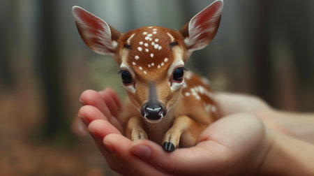 Close-Up of a Hand Cradling a Fawnの素材
