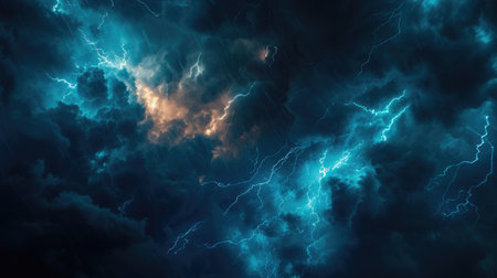 Intense Thunderstorm with Lightning Bolts at Midnightの素材