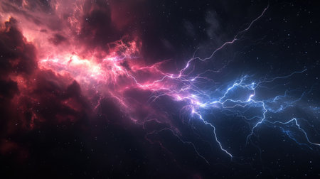 Powerful Lightning Strike Illuminates Night Skyの素材