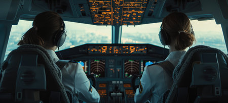 Women Pilots Navigating Commercial Airlinerの素材