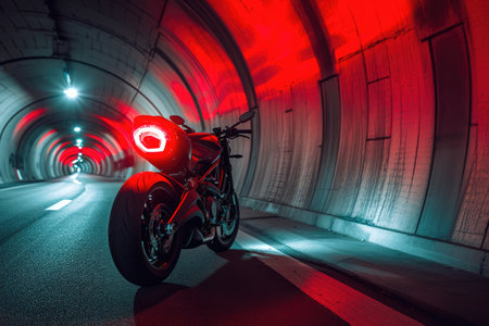 Dynamic Light and Shadow on Electric Motorcycle in Tunnelの素材