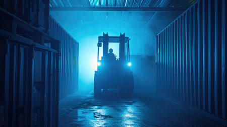 Efficient Blue Forklift at Import-Export Facilityの素材