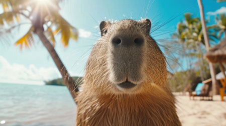 Playful Capybara Relaxing in Natureの素材