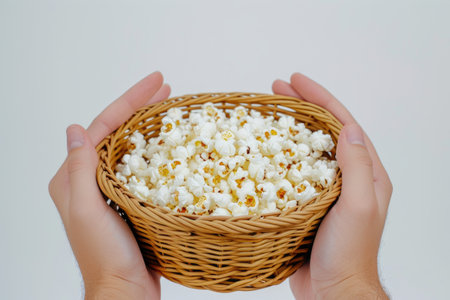 Hands Grasping a Basket of Fresh Popcornの素材
