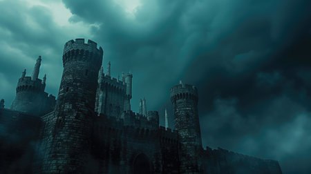 Gothic Fortress with High Towers Against a Menacing Skyの素材