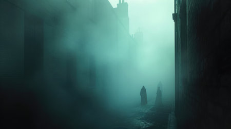 Mysterious Shadows in a Foggy Urban Alleywayの素材