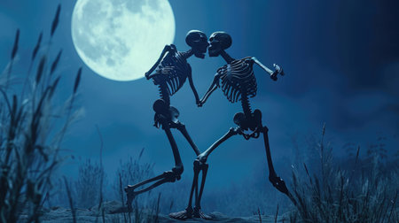 Mysterious Moonlit Dance of Skeletons in an Abandoned Graveyardの素材