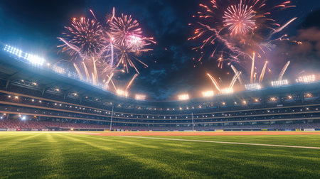 Stadium Event Under Glorious Fireworks Showの素材