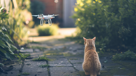 Drone Captures Curious Cat from Aboveの素材