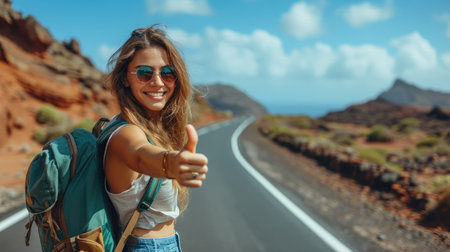 Traveler Ready for Adventure on Tenerife Roadの素材