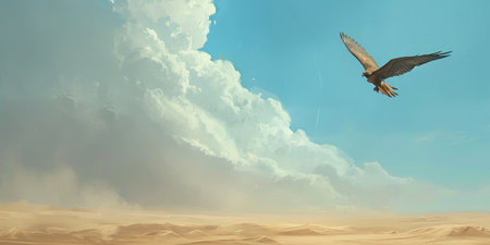 Falcon Flying High Over Desert Terrainの素材