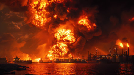 Chaos Unleashed: Oil Tanker Explosion at Seaの素材