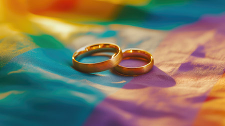Gold Wedding Rings on LGBTQ+ Pride Flagの素材