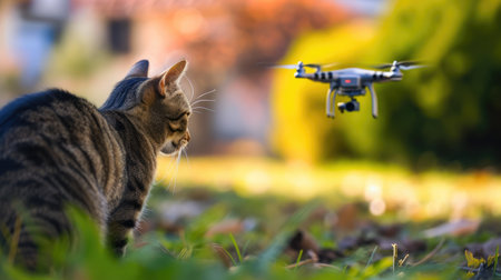 Drone Observing a Cat Relaxing Outdoorsの素材
