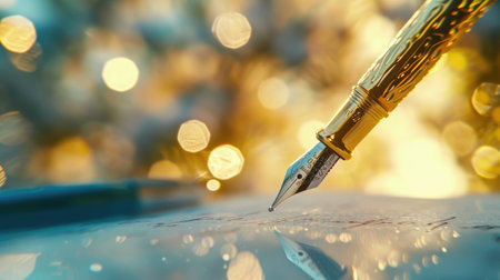 Classic Fountain Pen Writing Against a Blurred Backgroundの素材