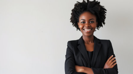 Professional Black Woman Displaying Confidence and Joyの素材