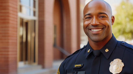 Courthouse and Smiling Officer with Room for Custom Textの素材