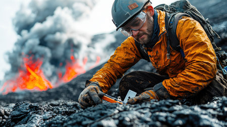 Young Scientist Monitoring Lava Flow with Seismometerの素材
