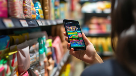 Employee Utilizing App to Track and Restock Store Inventoryの素材