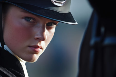 Close-Up of Para-Equestrian Rider's Determined Lookの素材
