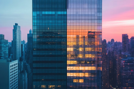 Constant Office Work: Time-Lapse of High-Rise Window Lighting Changesの素材