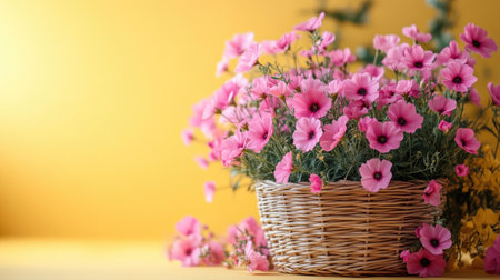 Mother's Day Gift Basket with Pink Blooms and Confettiの素材