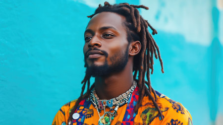 Trendy Young Man Wearing Dreadlocks and Colorful Clothingの素材