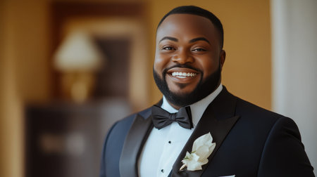 African Man in Wedding Suit, Eagerly Awaiting His Special Dayの素材