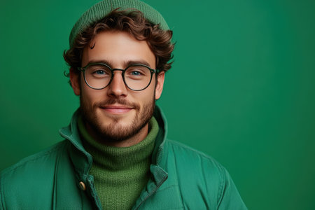 Portrait of Man Radiating in Green Clothingの素材