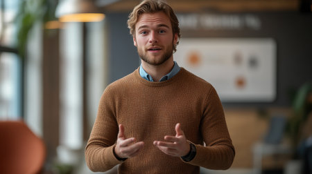 Startup CEO Presenting New Venture to Teamの素材