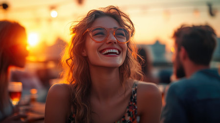 Youthful Group Having Fun on Rooftopの素材