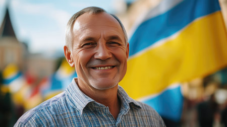 Close-Up of Happy Ukrainian Man Outdoorsの素材