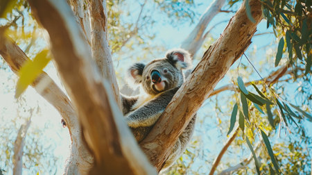 Koala Resting Peacefully Among Eucalyptus Leavesの素材