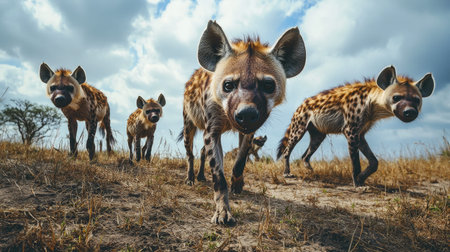 Hyenas Feeding Frenzy Amidst the Grasslandsの素材