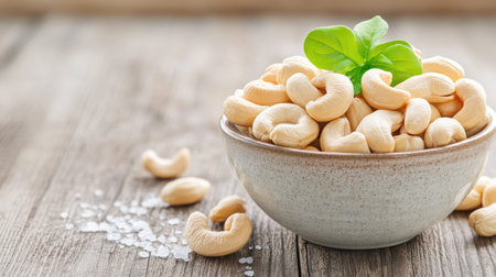 Cashews with Sea Salt and Green Leavesの素材