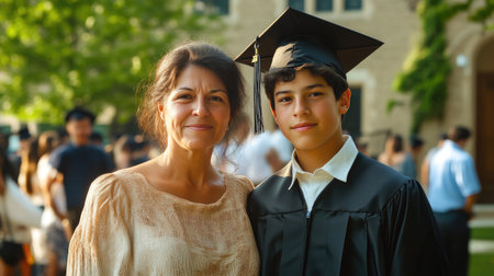 Mother's Joy and Son's Achievement at Graduationの素材