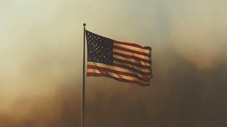 USA Flag Waving Proudly in the Windの素材