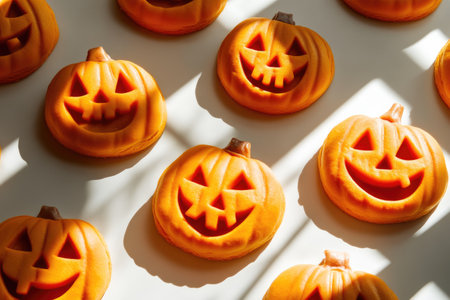 Halloween-Themed Gingerbread Cookies with Pumpkin Facesの素材