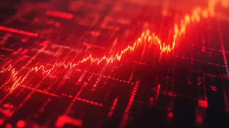 Decline in Digital Data Shown on Red Backgroundの素材