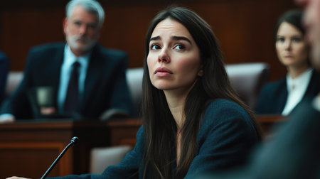 Jury Watches as Prosecutor Points at Defendantの素材