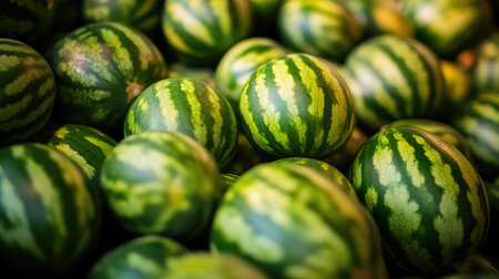 Freshly Harvested Watermelons in a Pileの素材