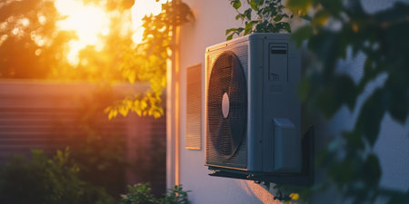 Residential Heat Pump System Under Bright Sunshineの素材